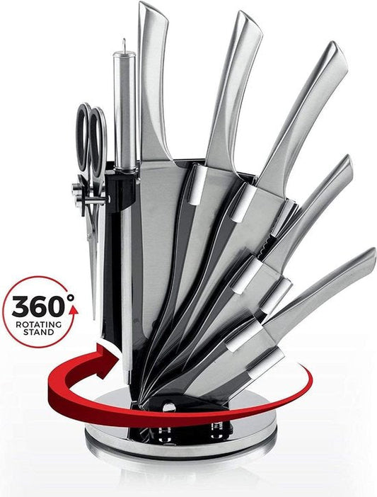 8 pcs, knife stand set, silver,  Royalty Line RL-KSS804