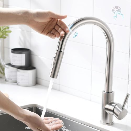 Single-lever, kitchen sink tap, touch sensor, extractable shower