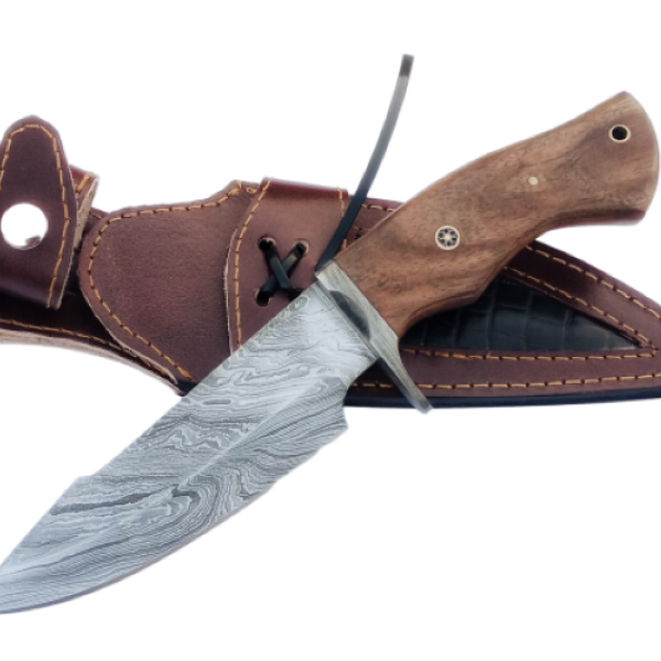 2 pcs, handmade, skinning knife, damascus steel, rose wood handle, leather case SCZ-902