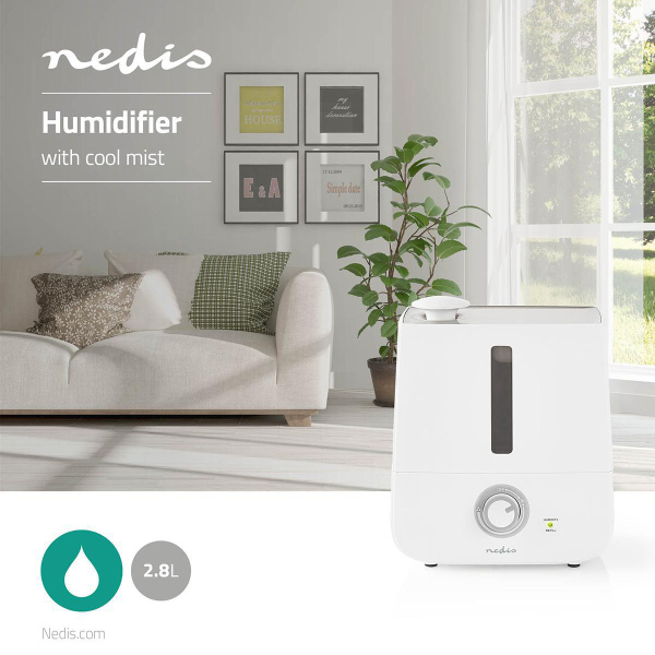 2.8LT, 30 W, humidifier, cool mist, up to 25 m², grey-white, NEDIS