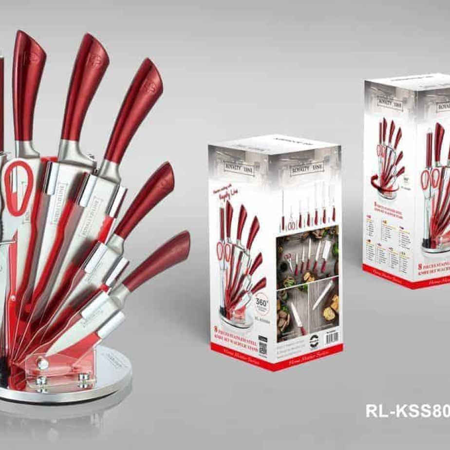 7pcs, knife stand set, knives set, red, RL-KSS804, Royalty Line