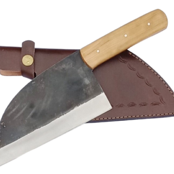 2 pcs, handmade, serbian cleaver, olive wood handle, leather case SCZ-970