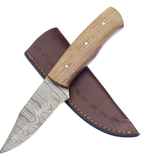 2 pcs, handmade, skinning knife, damascus steel, rosewood handle, leather case, SCZ-908