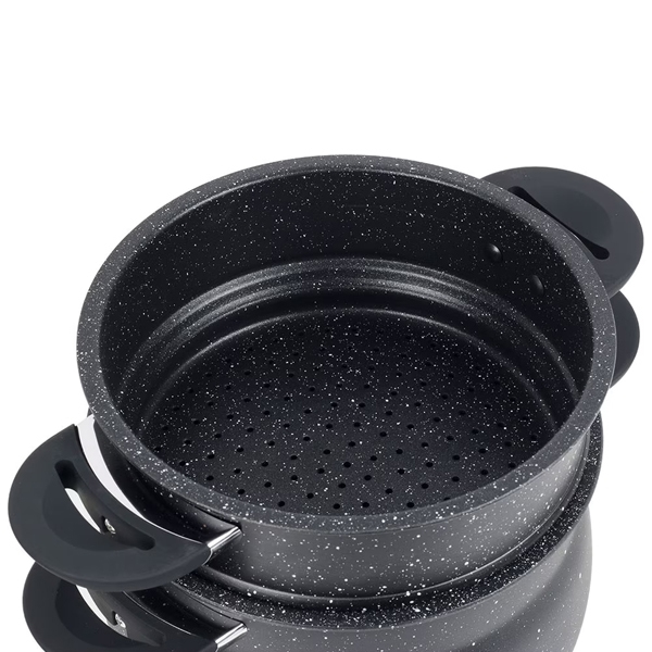 9LT, couscous pot, stacking steamer, glass lid, marble coating, die cast aluminum, Royalty Line