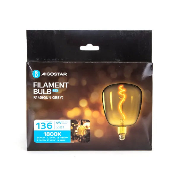 4W, gun grey, filament bulb, LED, 136lm, warm light, Aigostar