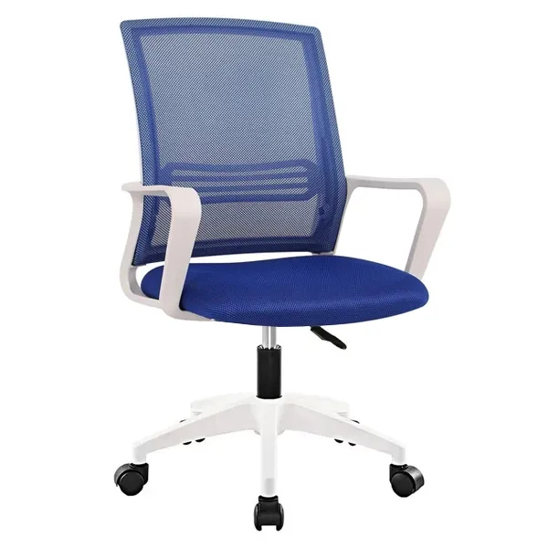 Office, chair, blue-white, adjustable height, fixed armrest