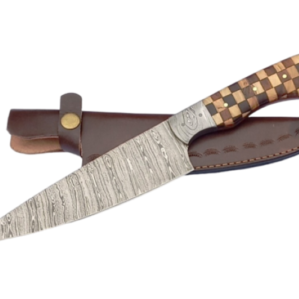 2 pcs, handmade, chef knife, damascus steel, rosewood & ashwood handle, leather case SCZ-973