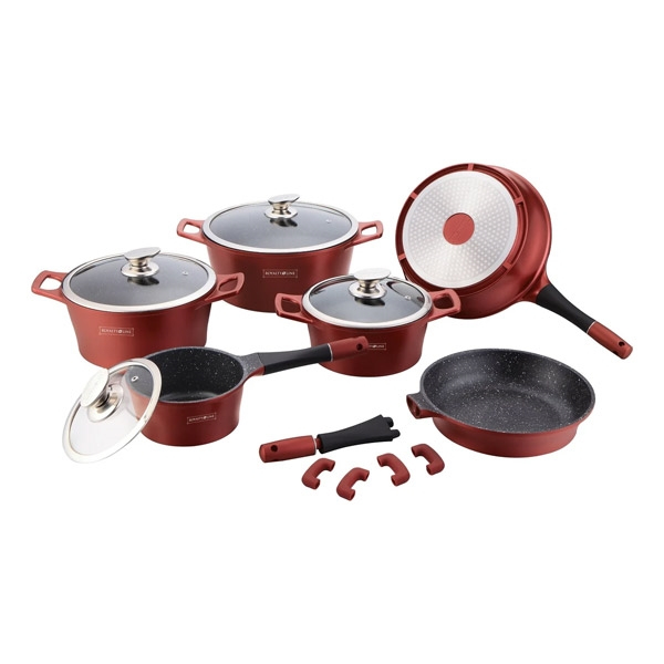 14 pcs, cookware set, burgundy, removeable handle, marble coated, glass lids, Royalty Line