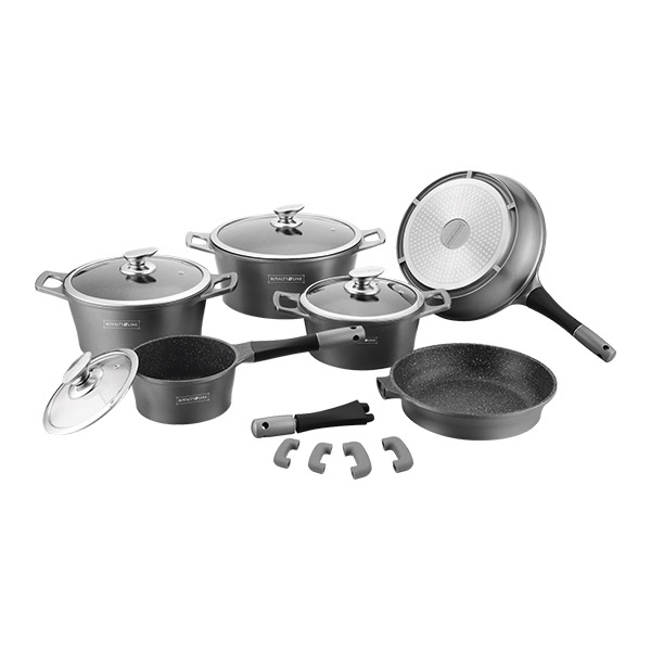 14 pcs, cookware set, silver, removeable handle, marble coated, glass lids, Royalty Line RL-ES1014M