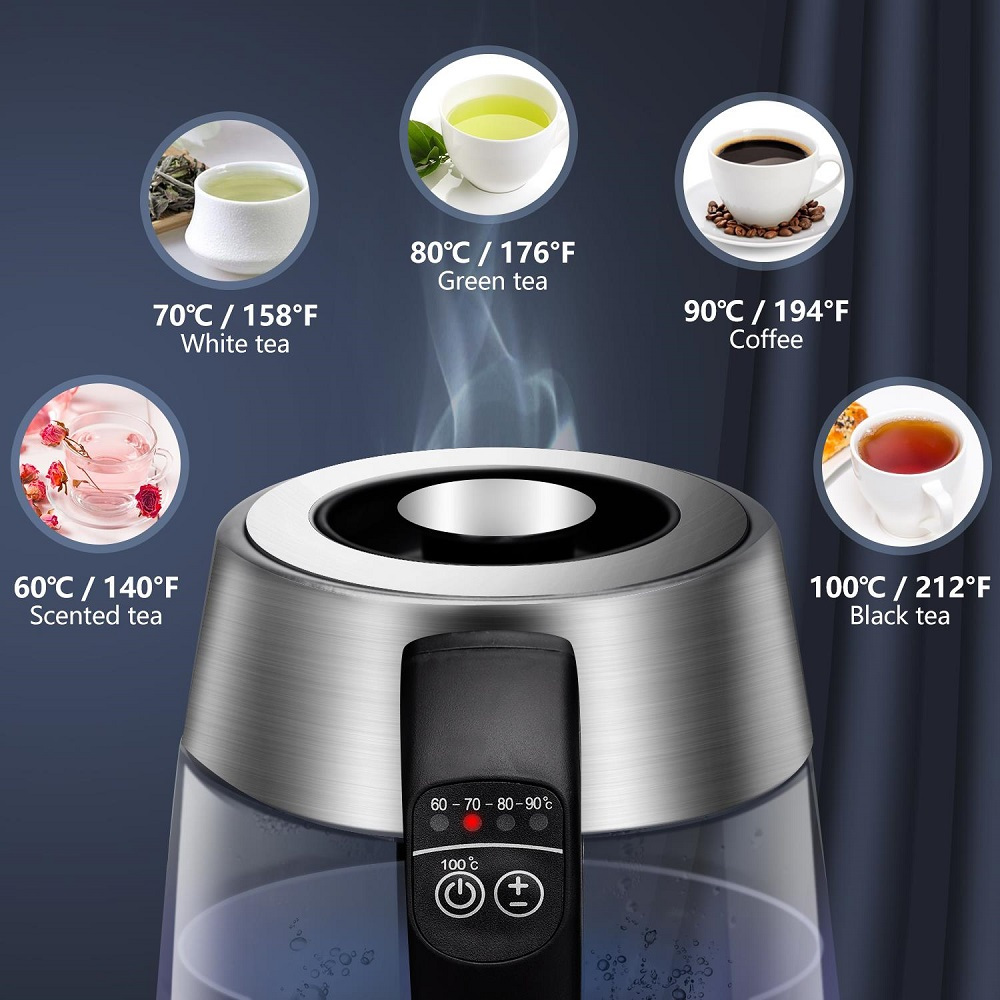 1.7LT, electric glass kettle, variable temperature, warm function, led light, Aigostar Chris