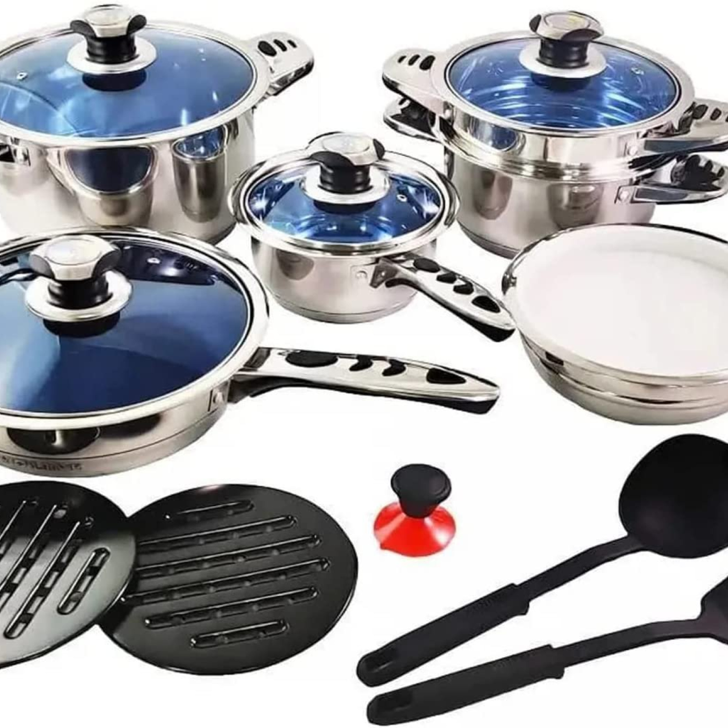 16 pcs, Pot Set, marble coated, silver cookware set, thermo knob, glass lids, Royalty Line