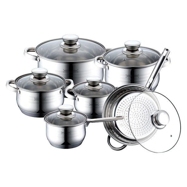 12 pcs, pot set, stainless steel, glass lid, cookware set, Royalty Line