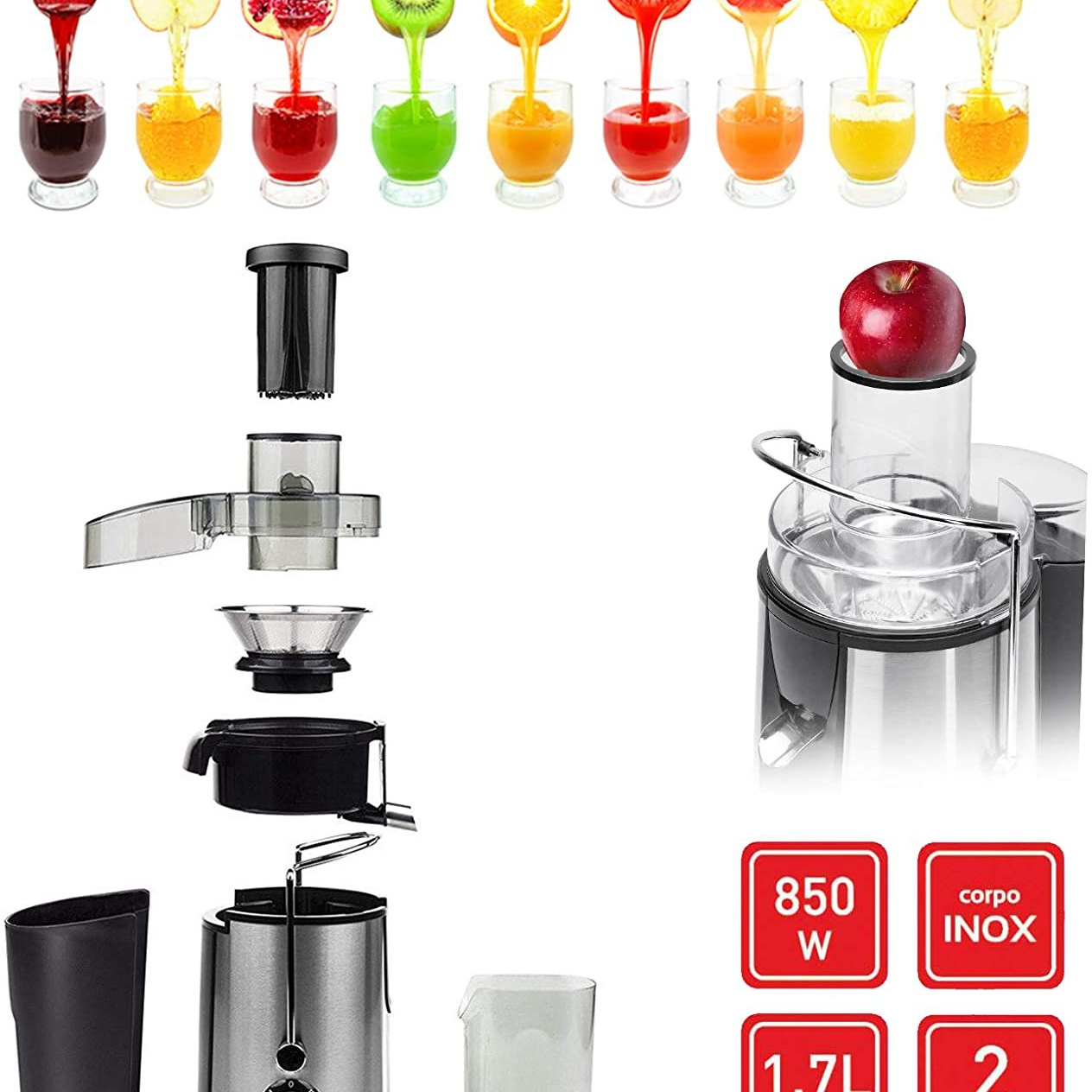 850W, centrifuge, juice extractor, 1.7LT container, fruit, vegetable, 2 speed, Hoomei, HM-6980