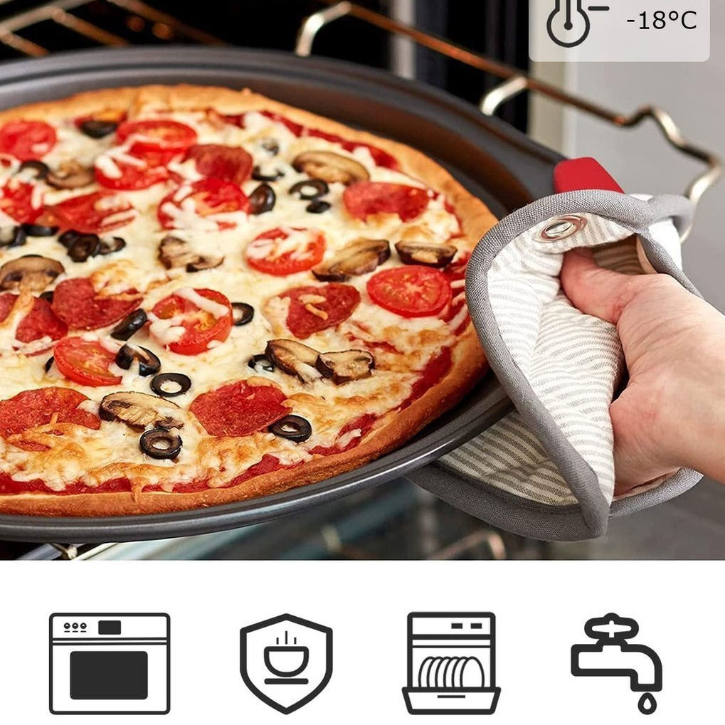2PCS, 38-43 cm, pizza pan, carbon steel, silicone-handle, Royalty Line PZ02-Black