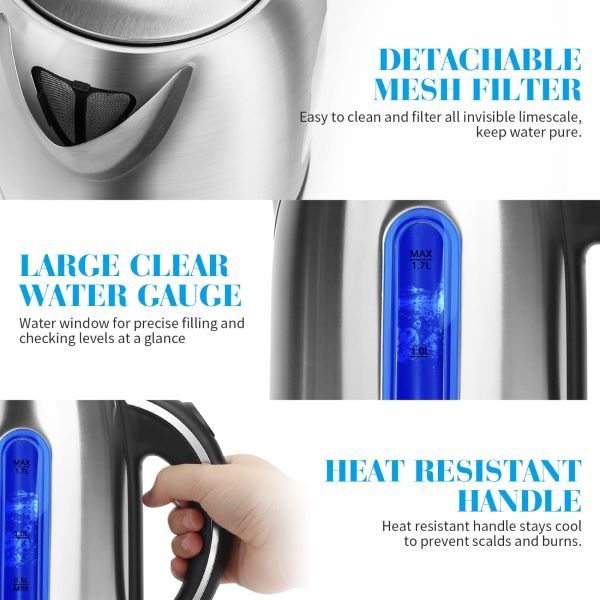 1.7 LT, electric kettle, stainless steel, led blue-light, Aigostar King