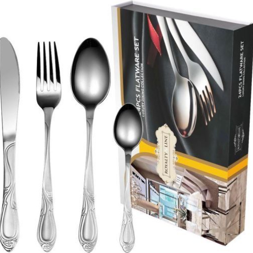 24 pcs, cutlery set, 6 forks, 6 knives, 6 spoons, 6 dessert spoons, stainless-Steel, box-set, ROYALTYLINE 24S2-SILVER
