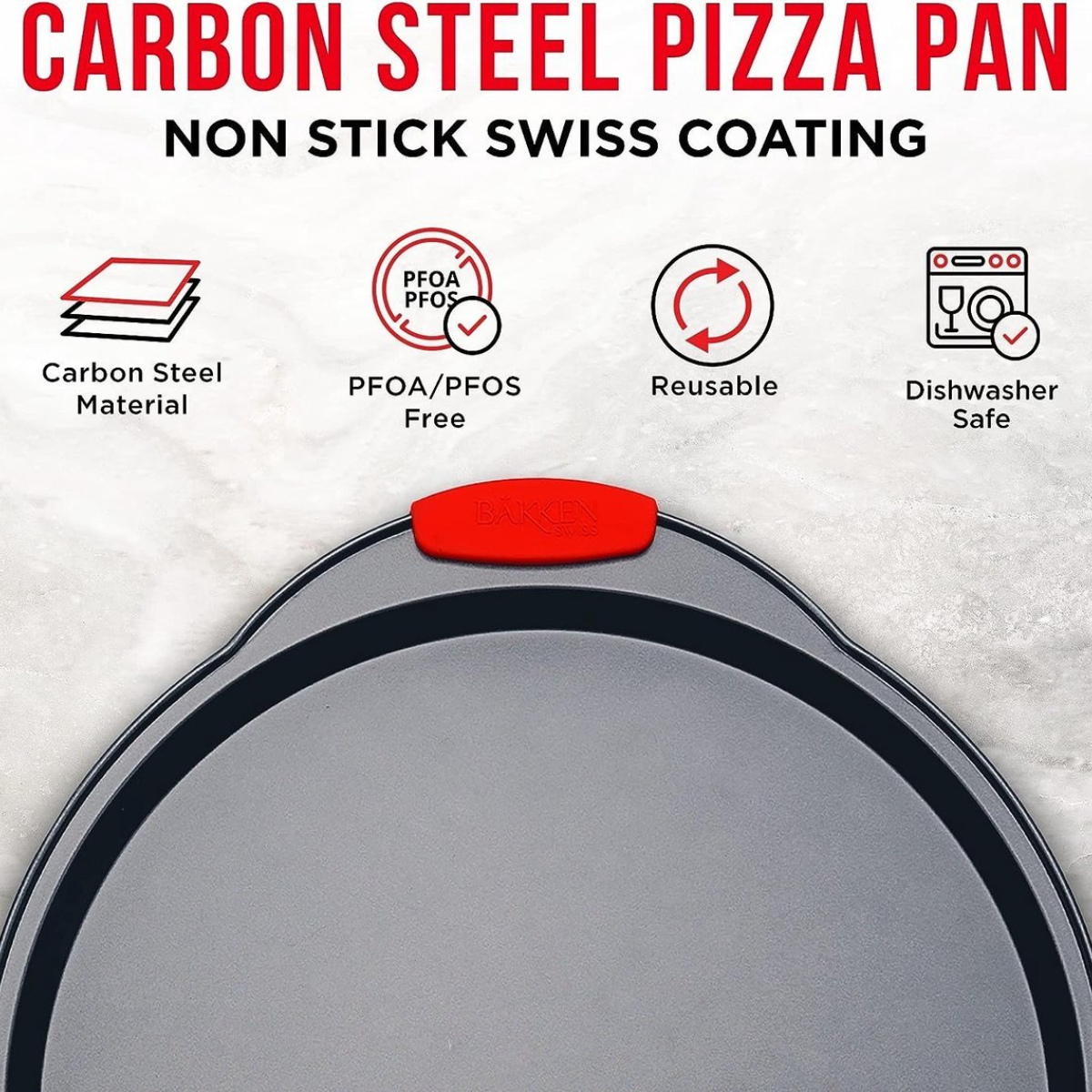 2PCS, 38-43 cm, pizza pan, carbon steel, silicone-handle, Royalty Line PZ02-Black
