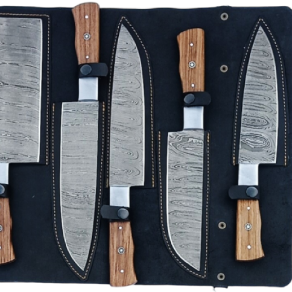 6 pcs, handmade, damascus chef knives set, epoxi handle, leather case SCZ-986