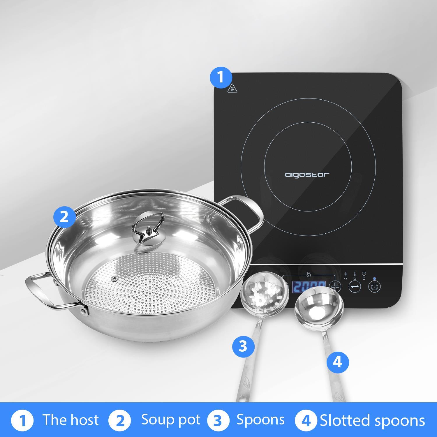 2000W, induction cooker set, induction pot, spoons, Aigostar Bluefire