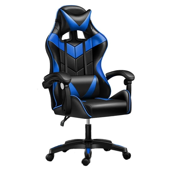 Black-Blue, gaming chair, neck & lumbar cushions, height-adjustable