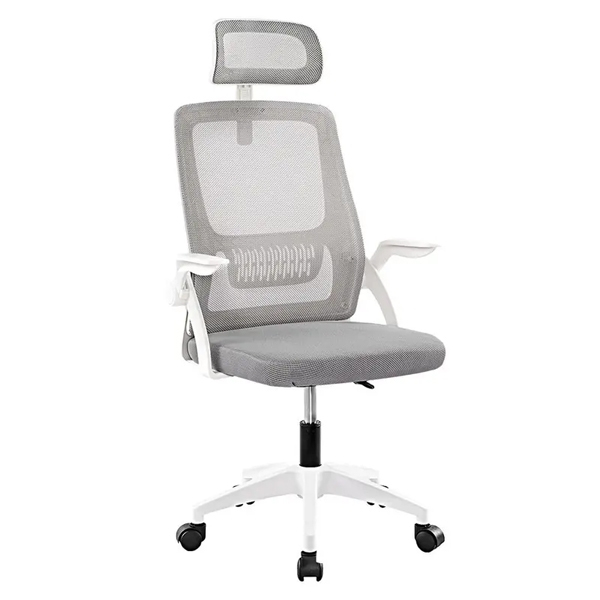 Ergonomic, office chair, mid-back support, Up to 100kg, tilting, height-adjustable, lumbar support, grey-white