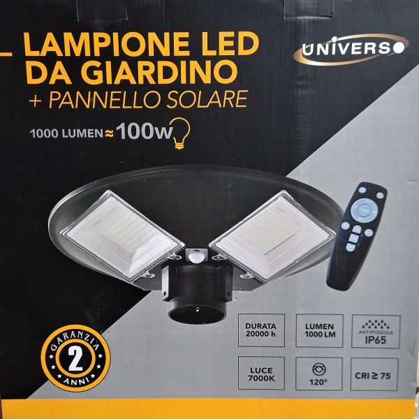 100 W Circular SMD LED Lamp wit solar panel and outdoor motion sensor IP65 1000 LUMEN