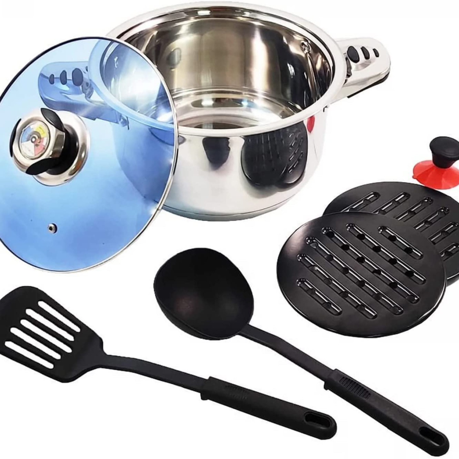 16 pcs, pot set, marble coated, cookware set, thermo knob, glass lids, silver, Royalty Line