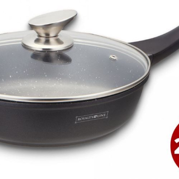 28cm, deep frying pan, cast aluminum, marble-coated, dishwasher-safe, glass lid, black, ROYALTY LINE BDF28ML