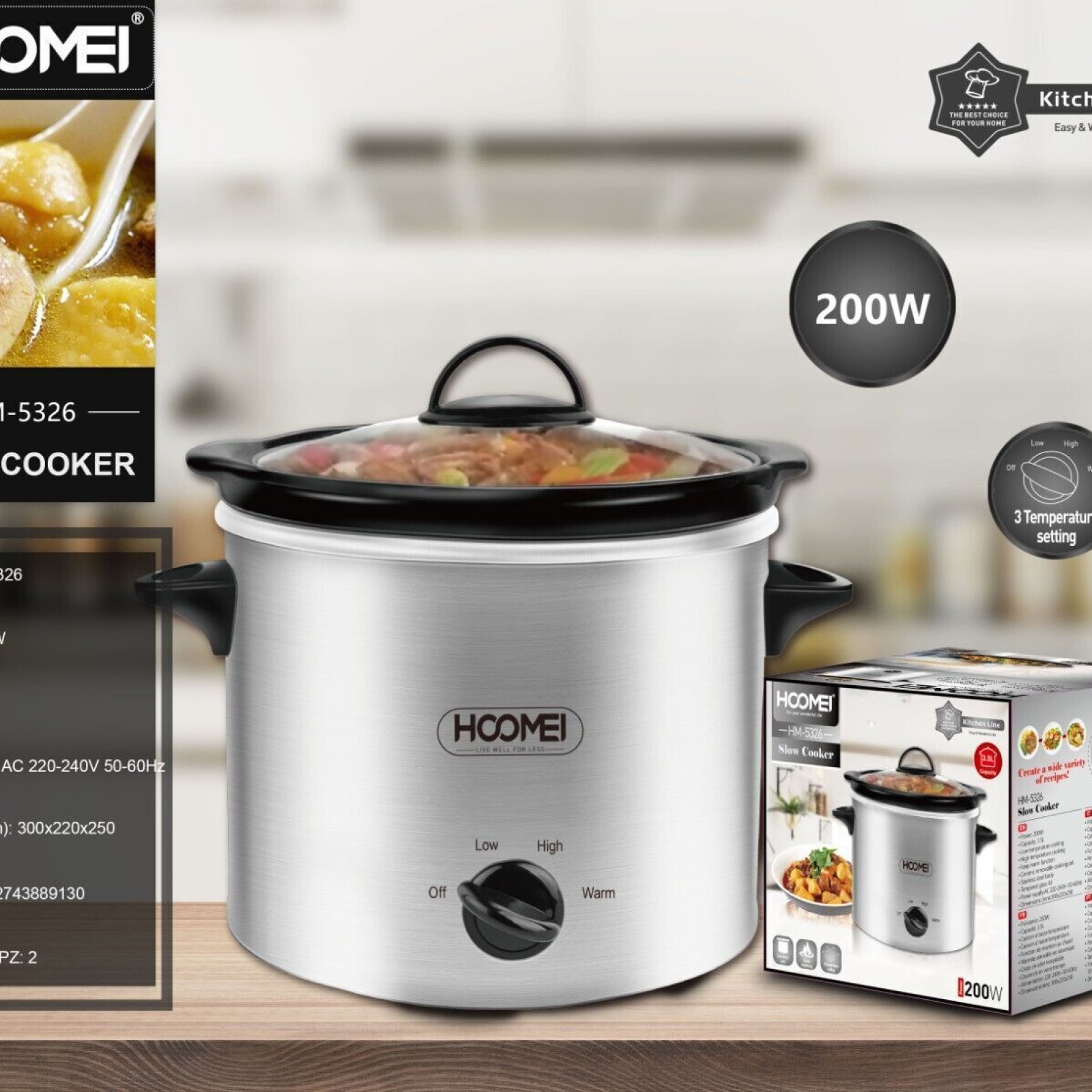 180W, slow cooker, electric cooker, steam cooker, electric pot, 3.5LT capacity, Hoomei HM-5326