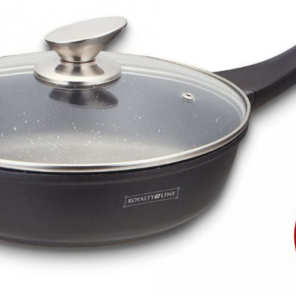 24cm, deep frying pan, cast aluminum, marble-coated, dishwasher-safe, glass lid, black, ROYALTY LINE BDF24ML