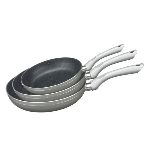 3pcs, 20cm-24cm-28cm, frypan cookware, forged aluminum, marble-coated, ROYALTYLINE FM3F3-Silver