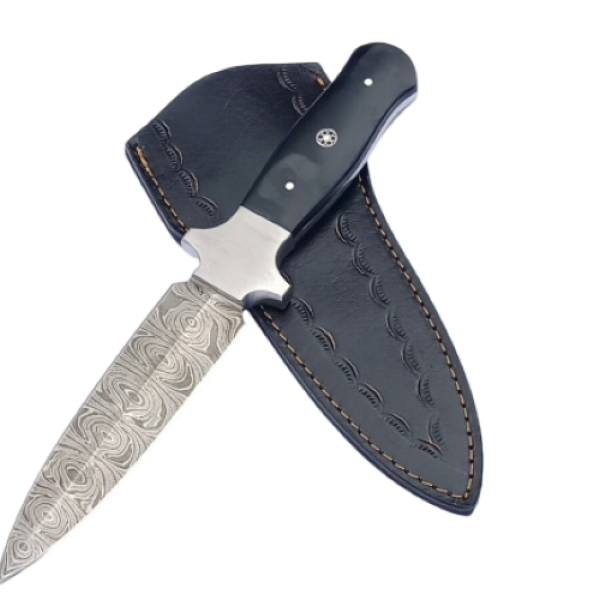 2 pcs, handmade, skinning knife, damascus steel, bull Horn handle, leather case, SCZ-917