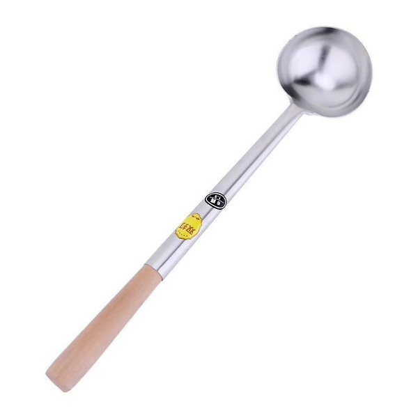 Wooden handle, stainless steel, frying spoon
