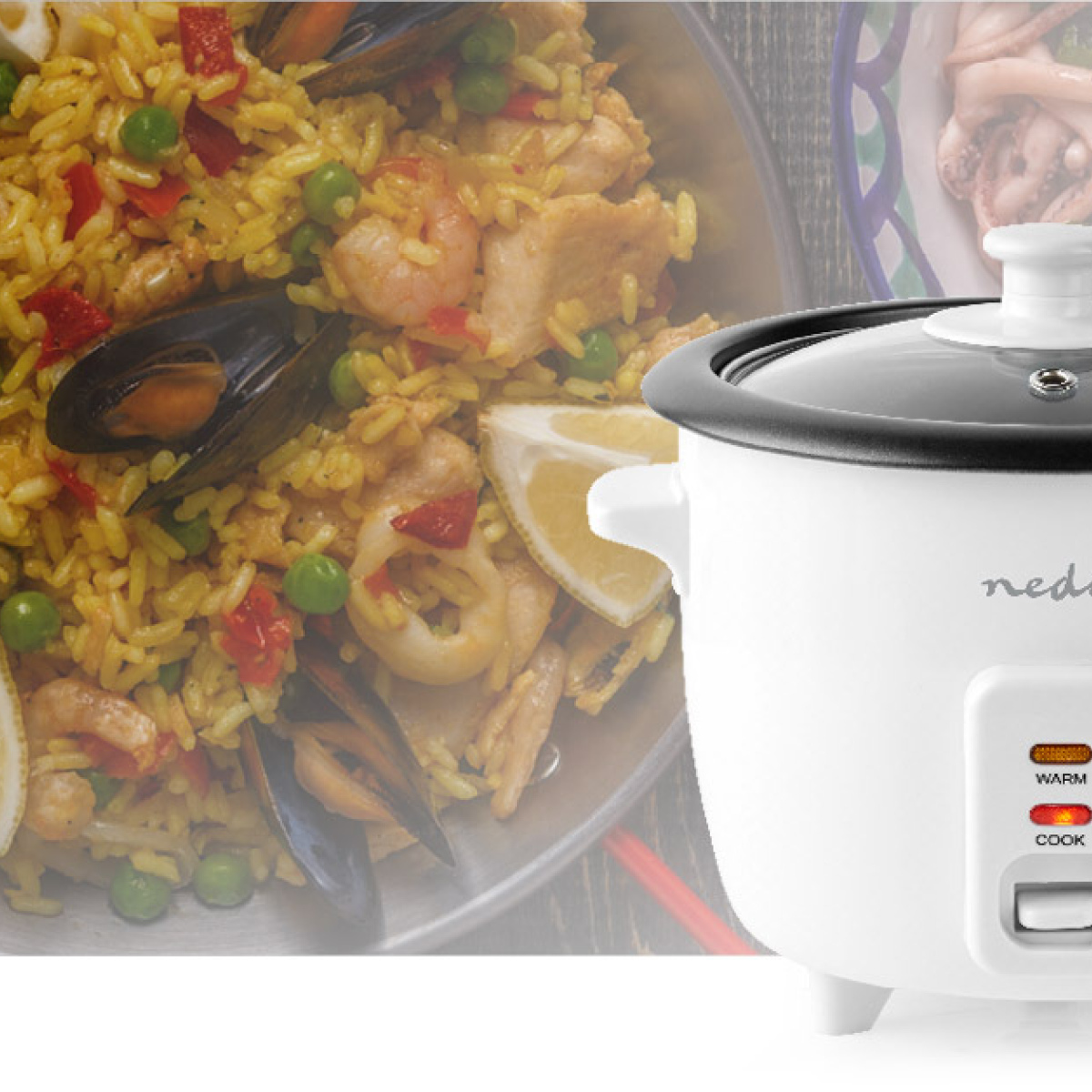 300W, rice cooker, 0.6 lt, alluminium steamer, non-stick coating, removable bowl, Nedis