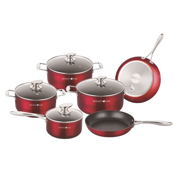 10 pcs, pot set, burgundy, die cast aluminium, marble coated, cookware set, Royalty Line