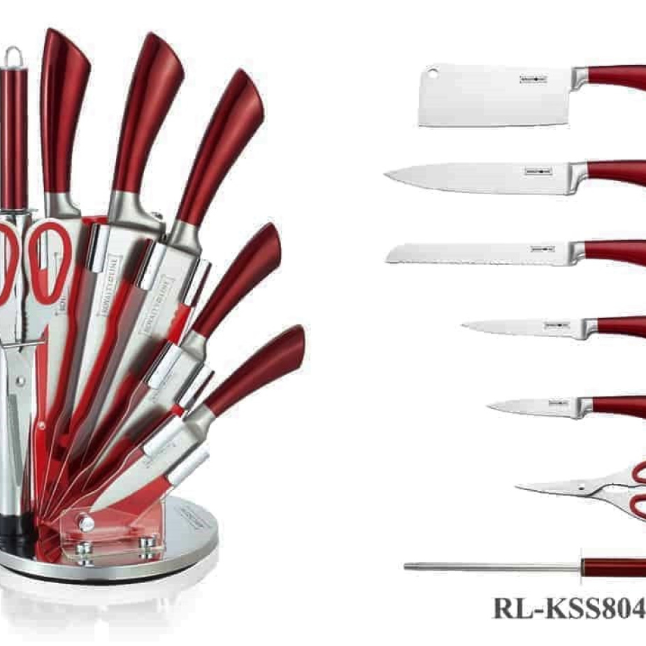Knife stand set, 8 pcs, knives set, red, RL-KSS804, Royalty Line