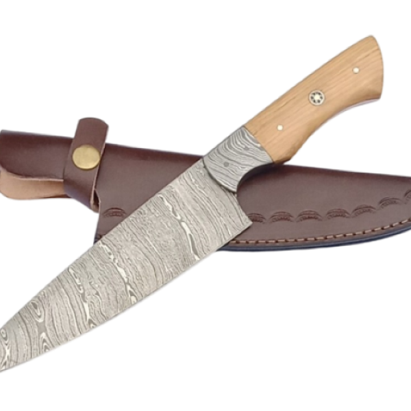 2 pcs, handmade, chef knife, damascus steel, rosewood & ashwood handle, leather case SCZ-974