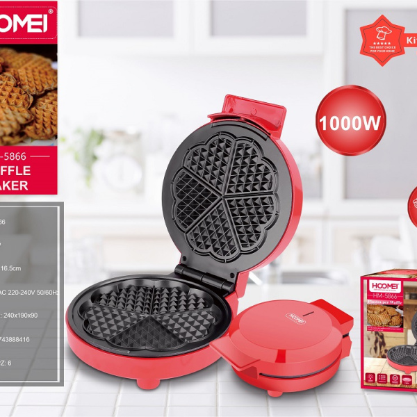 1000W, waffle maker, non-stick coating plate, temperature control, Hoomei