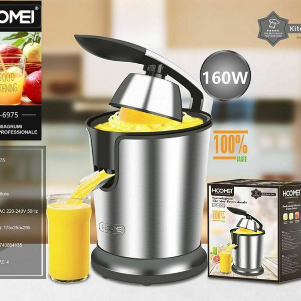 160W, electric juicer, pressure lever, stainless steel, Hoomei