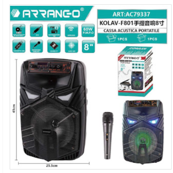 8", portable speaker, 60W,1800mah battery, microphone, bluetooth, Arrango