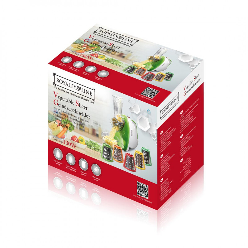 150W, vegetable slicer, cheese grater, 5 cones, Royalty Line VS-150