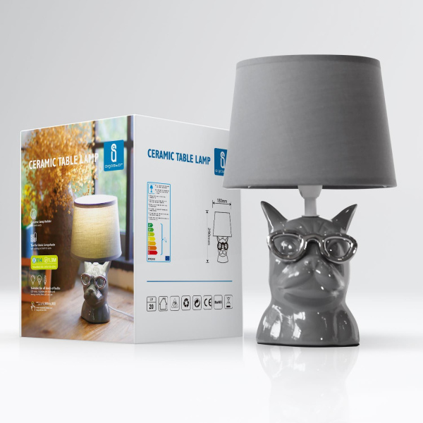 Bedside Lamp, Modern Table Lamp Ceramic Base Fabric Shade Dog design *Aigostar*