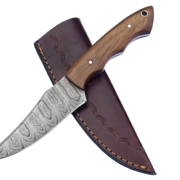 2 pcs, handmade, skinning knife, damascus steel, rosewood handle, leather case SCZ-912