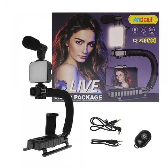 Live video package, mini stand, led light, microphone, Andowl Q-ZJ010