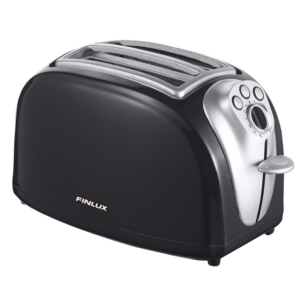 700W, 2 slices, toaster, wide opening, reheat, defrost, cancel button, adjustable timer, black silver, FINLUX