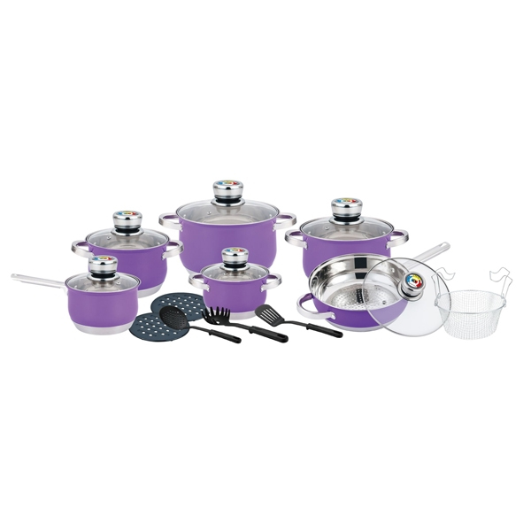 18 pcs, cookware set, purple, stainless-steel, glass-lids, Herenthal