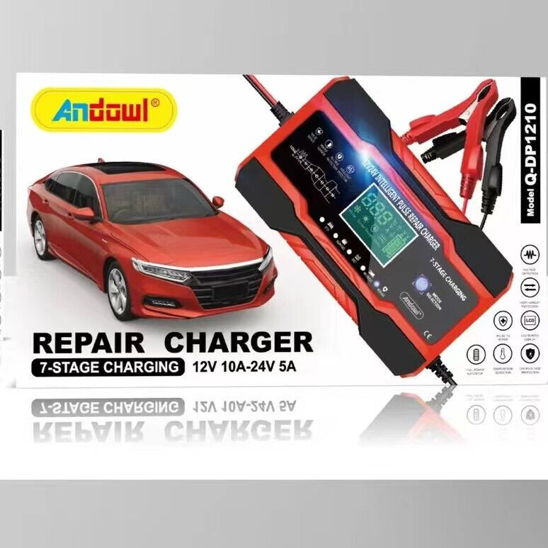 12V 10A / 24V 5A, fully automatic, car charger, 7 stage, car, truck, bike, LCD display, Andowl DP1210