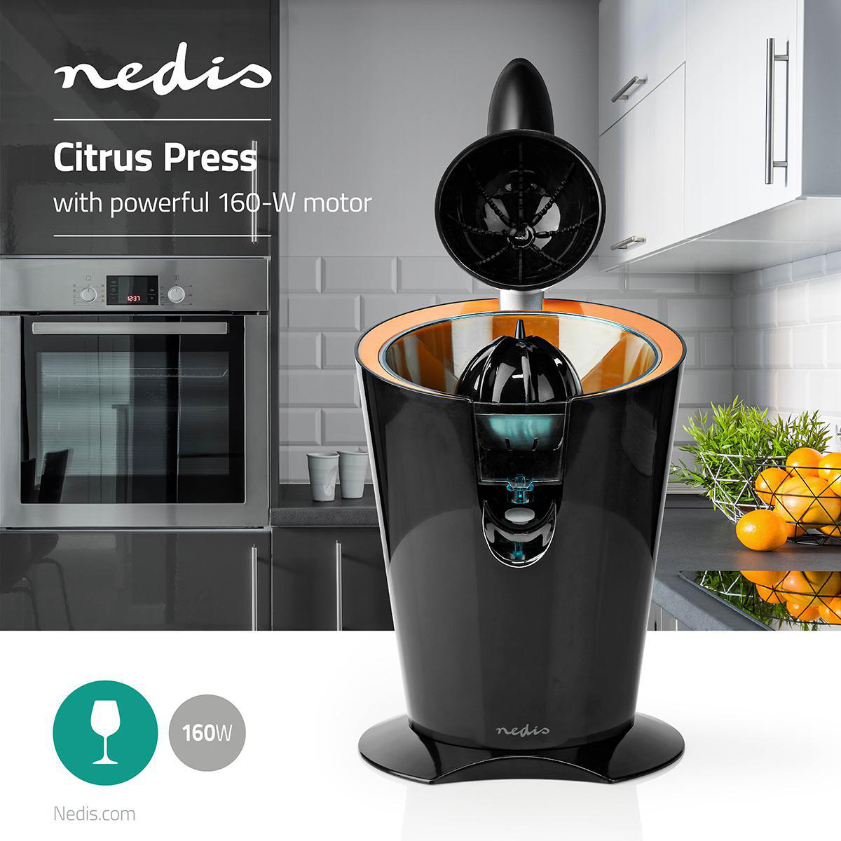 160w, electric citrus press, electric juicer, powerful motor, machine washable parts, Nedis