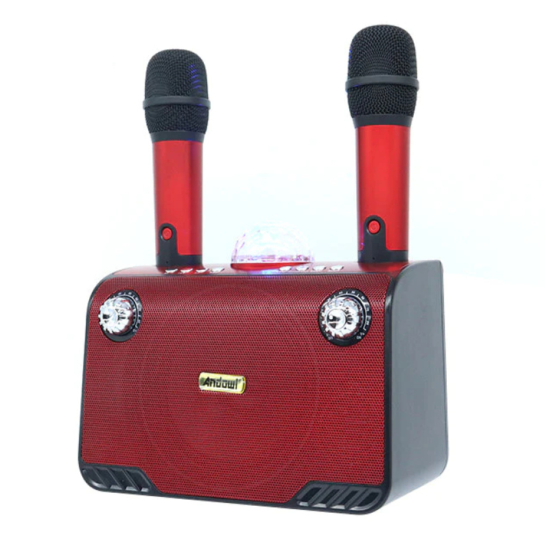 Portable, karaoke, bluetooth, party, speaker, twin wireless, microphones, ANDOWL Q-YX899-RED