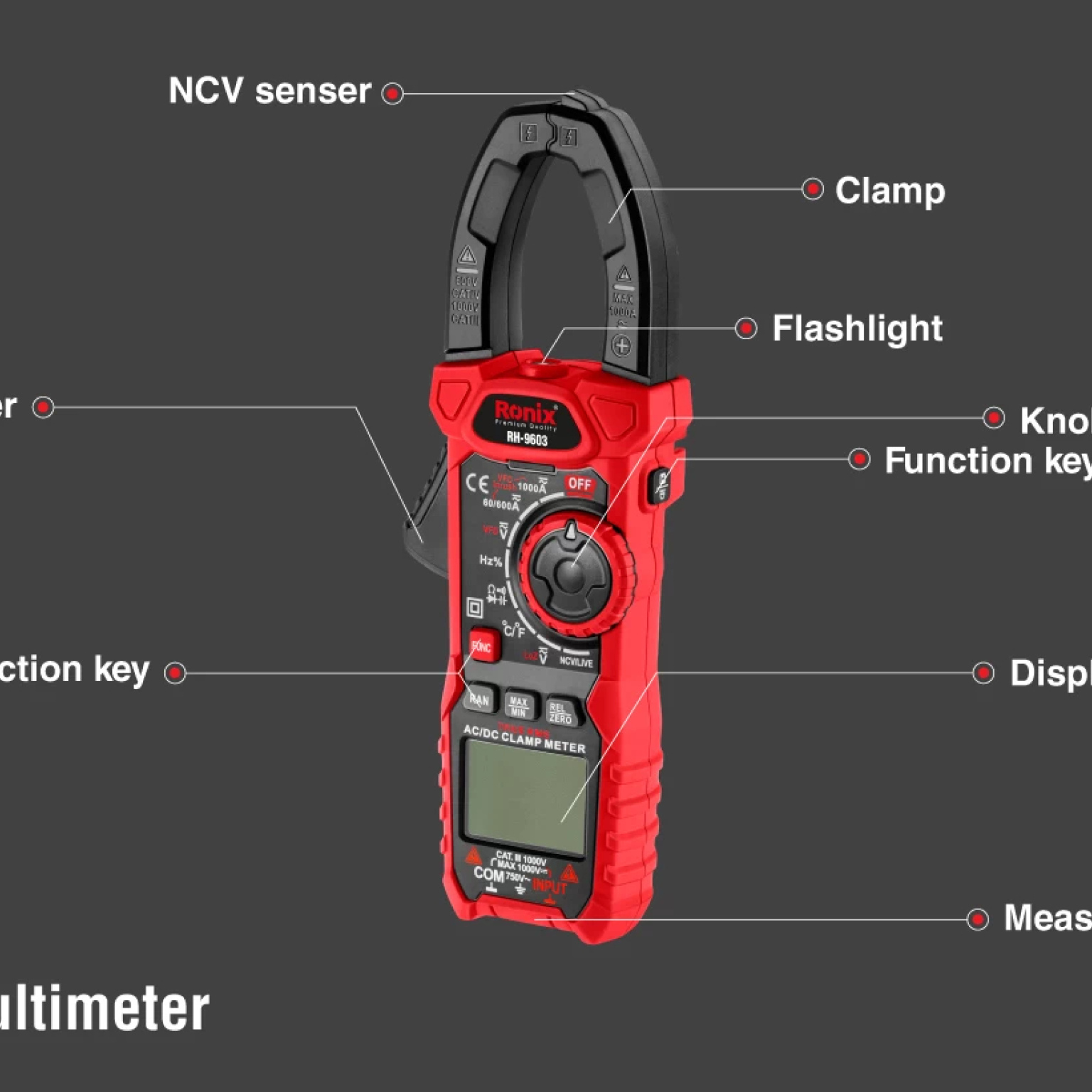 Clamping, digital multimeter, different electric and temperature parameters. RONIX RH-9603